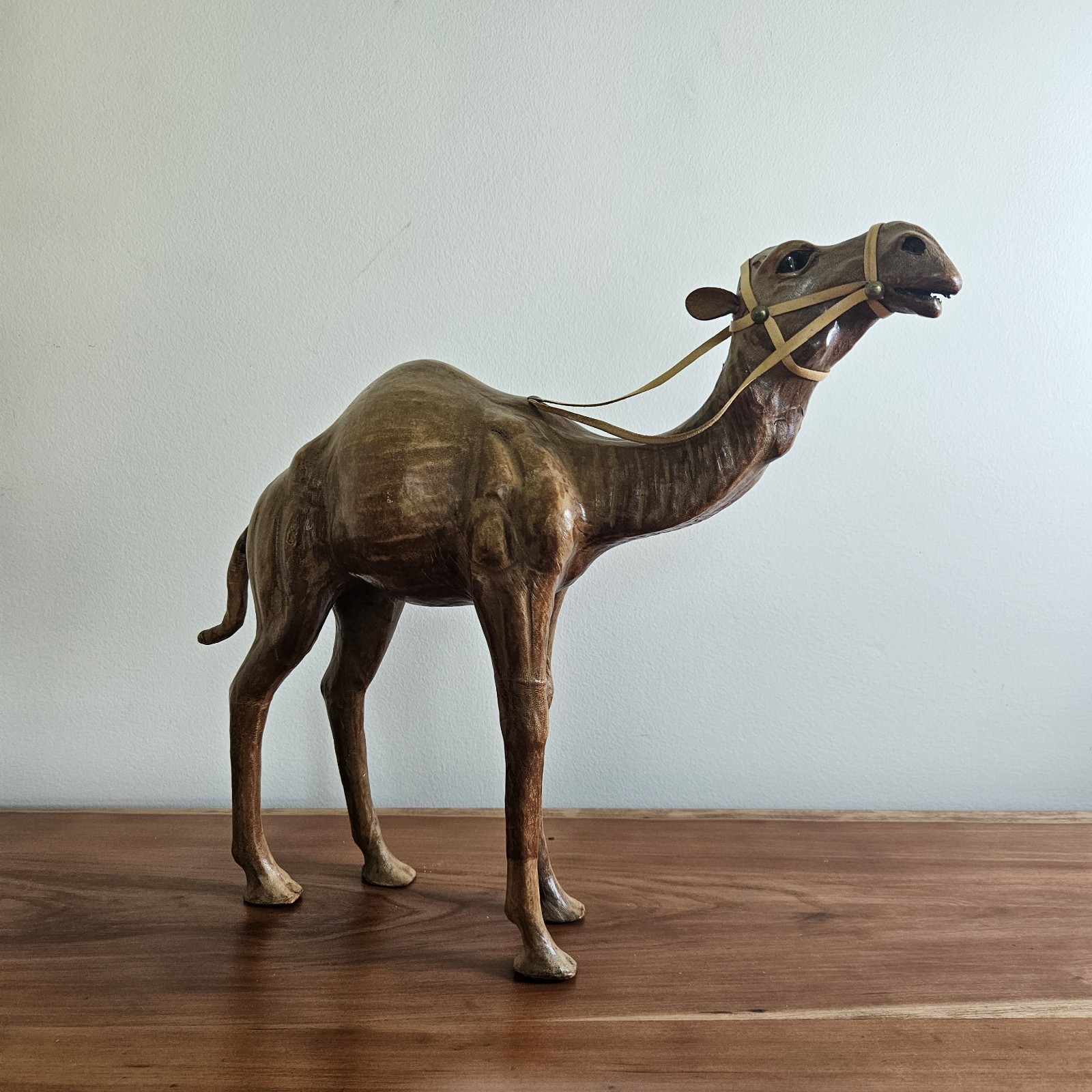 Leather Wrapped Dromedary Arabian Camel  Nativity Glass Eyes Decor Vintage MCM
