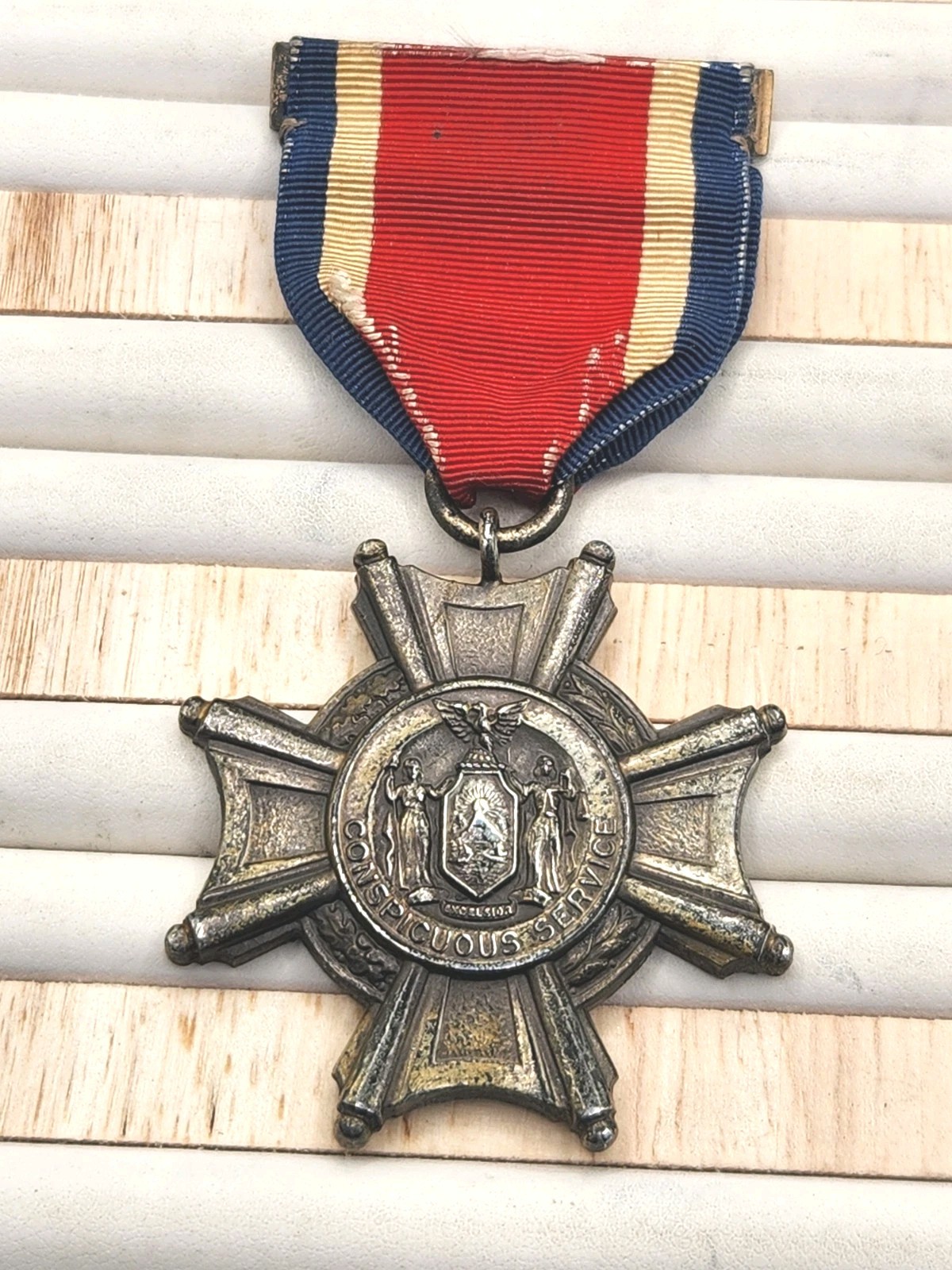 WWI NY State Conspicuous Service Cross Sterling Silver Medal Bastian #2337