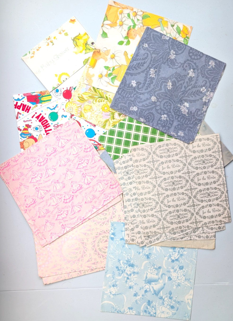 Vintage Gift Wrap Lot Baby Shower Bride Birthday Ephemera Junk Journal Paper