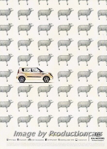 2010 Kia Soul - Sheep - Original Advertisement Print Art Car Ad J692
