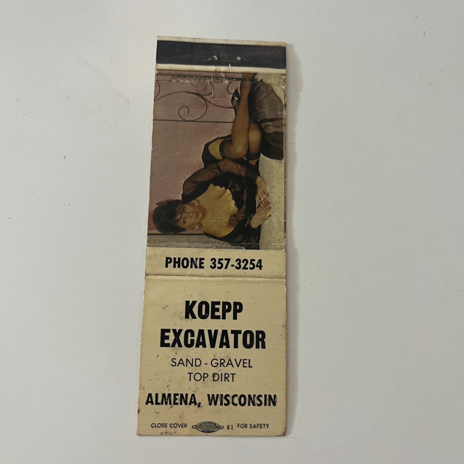 Koepp Excavator Sand Gravel Almena WI Vintage Pinup Matchbook Cover TMB41-2