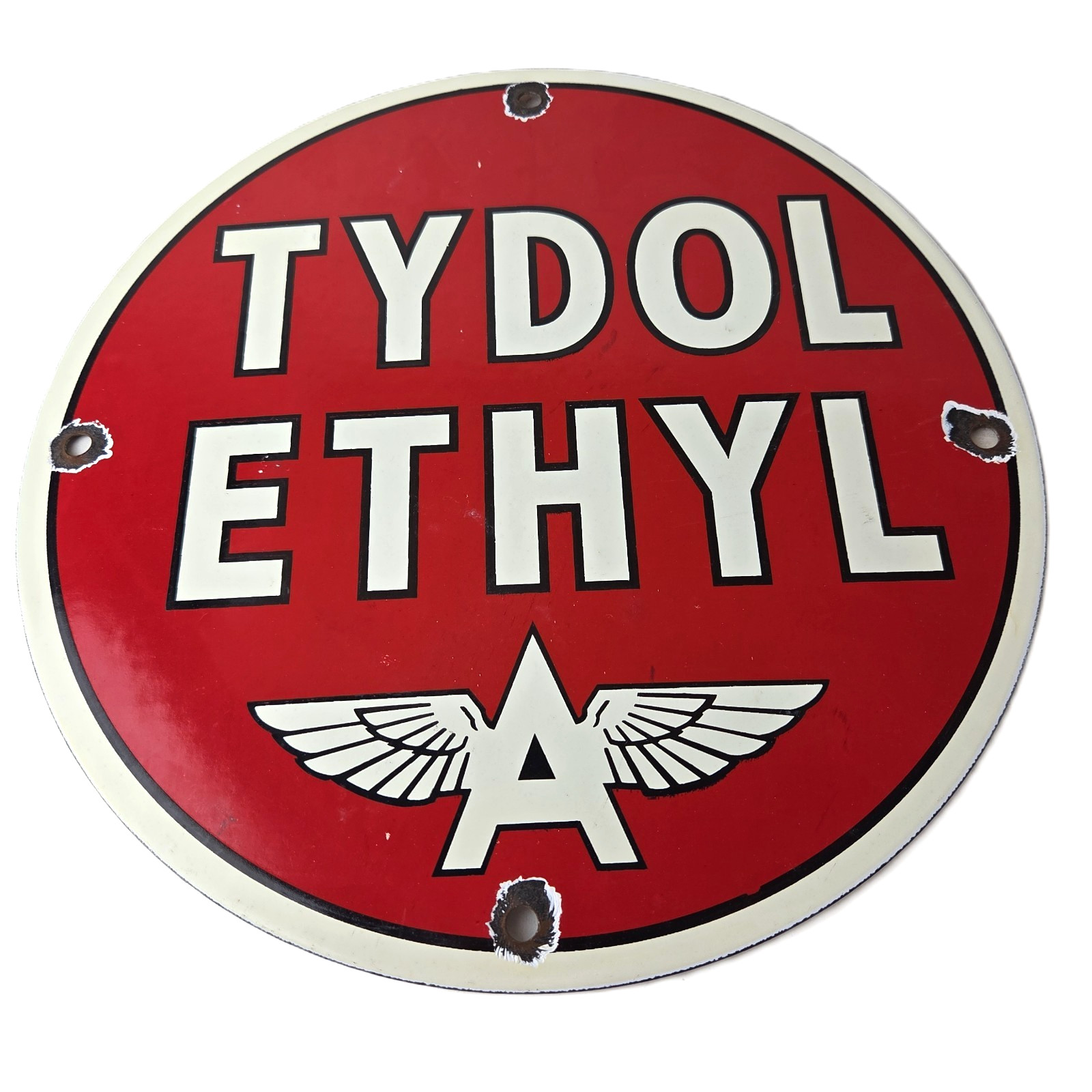 Vintage Flying A Gasoline Sign - Tydol Ethyl Porcelain Gas Pump Service Sign