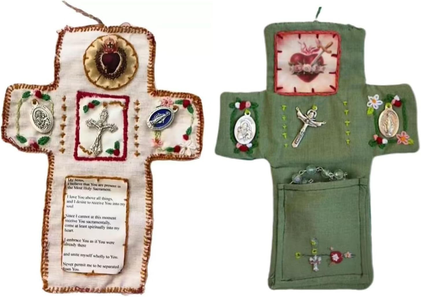 2Pcs Handmade Catholic Pocket Shrine with Silver Cross Inside - Portable Devotio 2Pcs Handmade Catholic Pocket Shrine with Silver Cross Inside - Portable Devotio