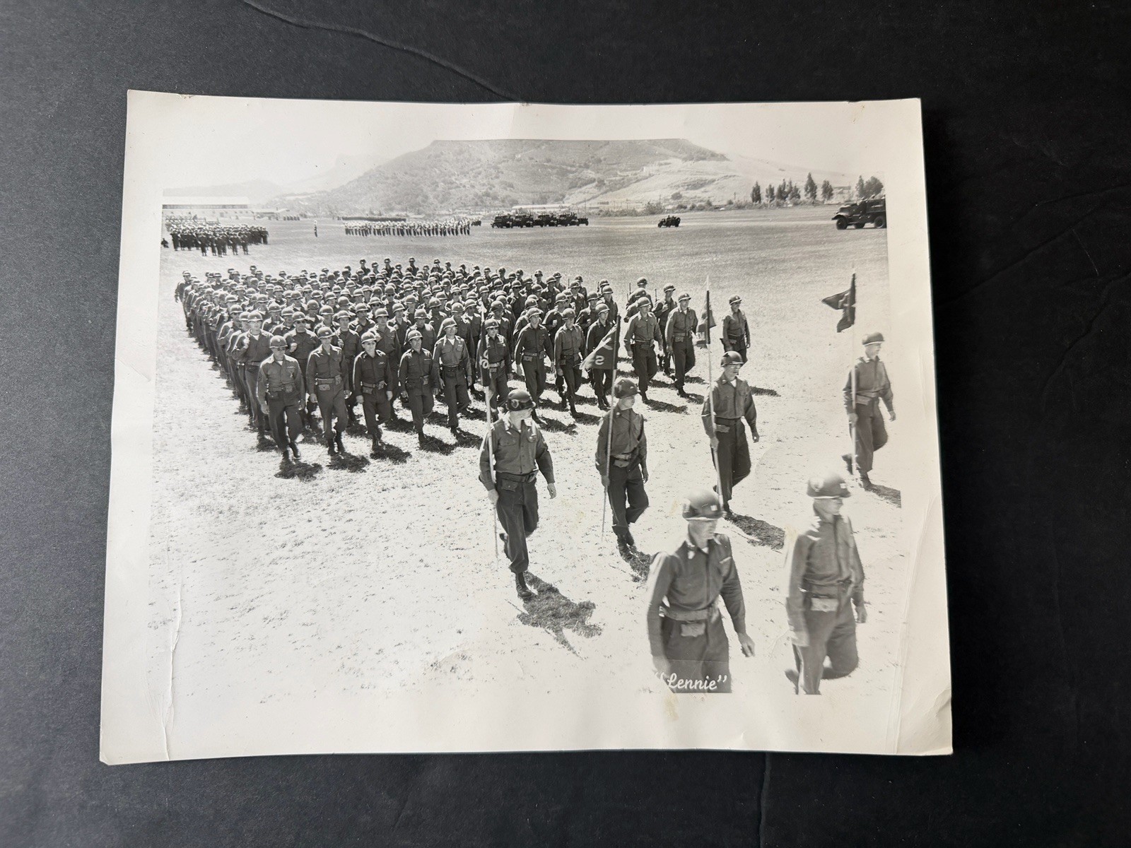 Vintage US Army Soldiers Marching Formation Photo Helmets Rifles Military Parade