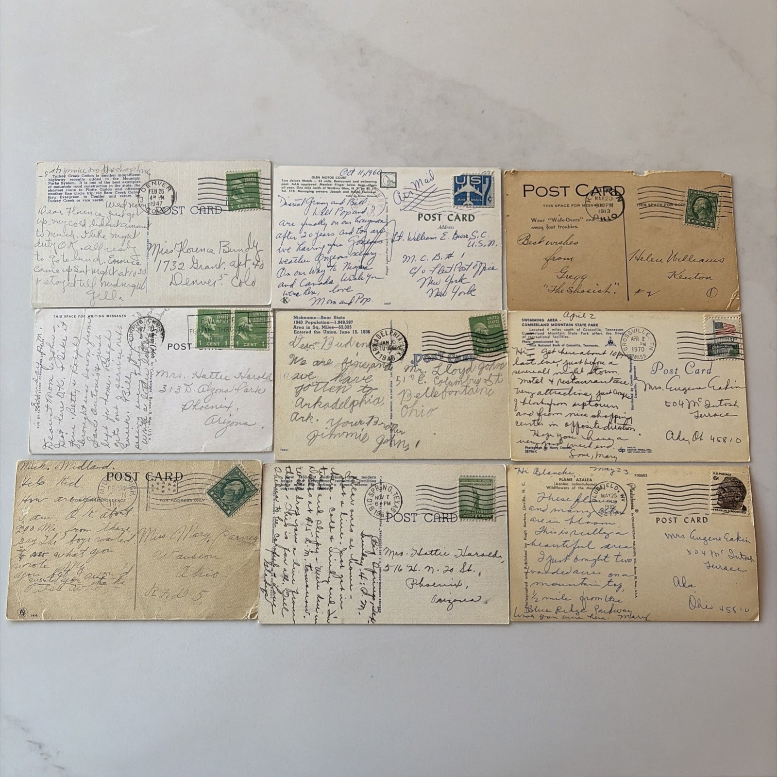 Lot Of 9 Used Vintage Postcards With Stamps