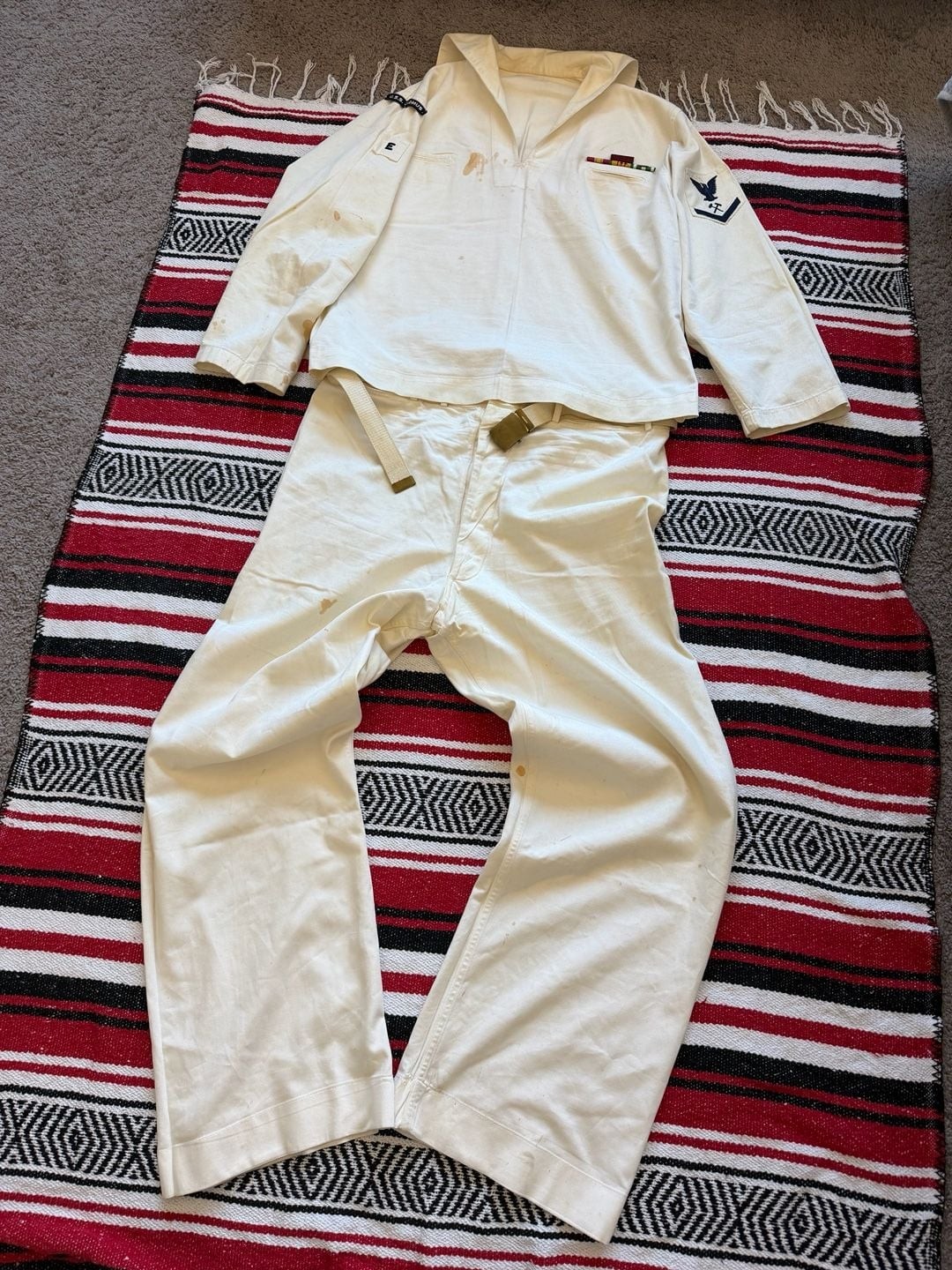 50s US Navy Sailor Distressed Full Uniform With Belt- USS Cadmus