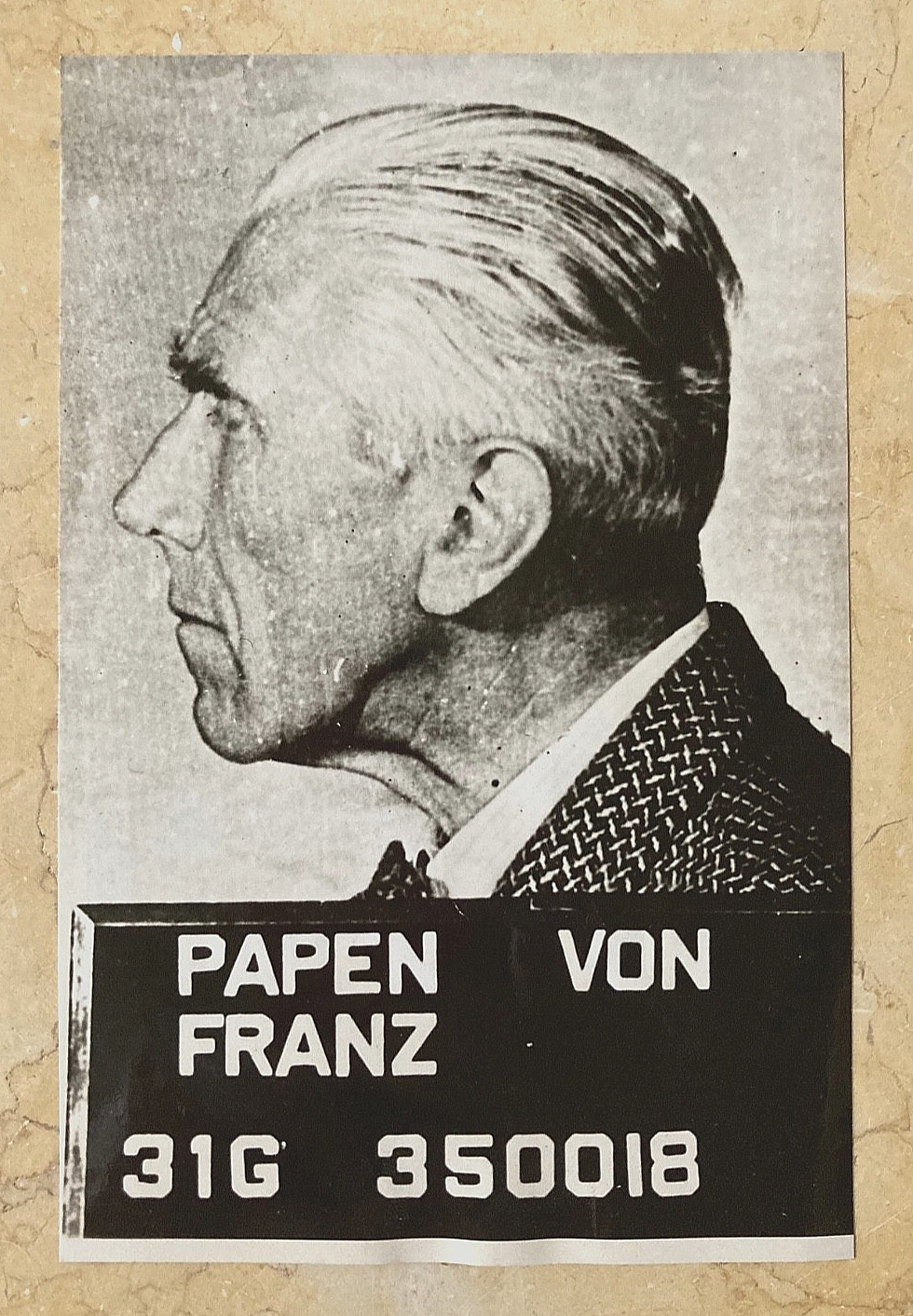 Rare  1945 WWII AP Press Photo Franz von Papen Mugshot Nuremberg Trials Vintage