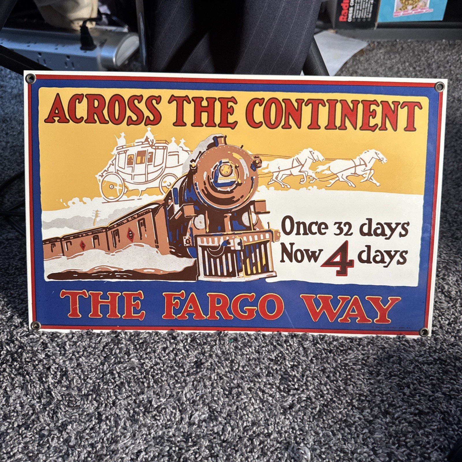 Ande Rooney porcelain Across the Continent The Fargo Way SIGN Steam Train