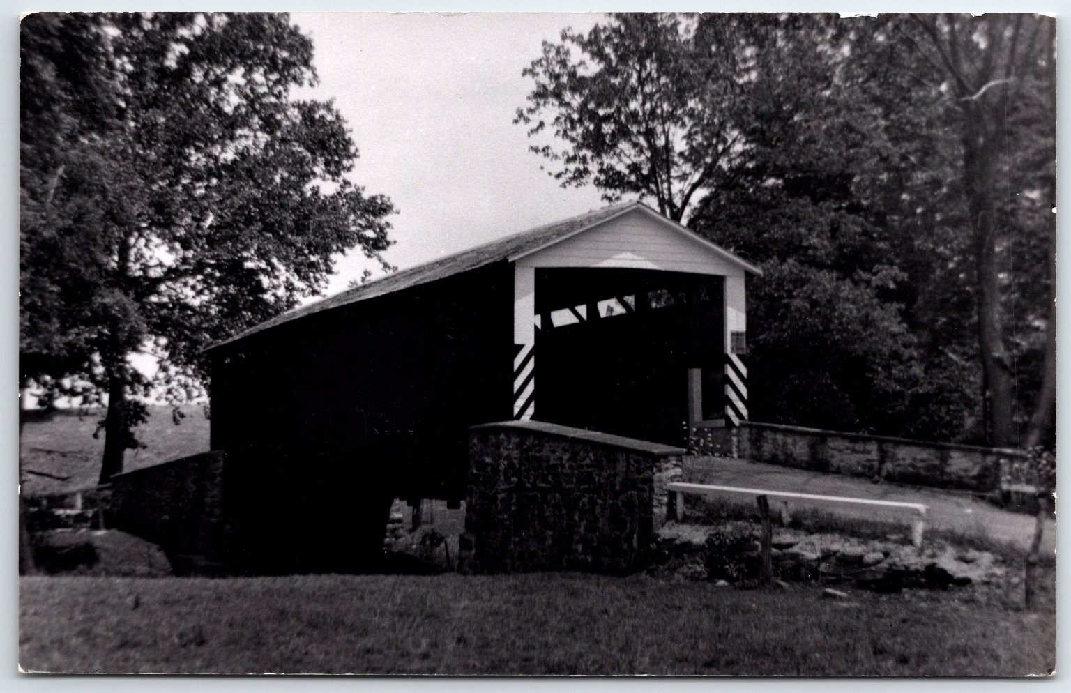 Vintage Real Photo Postcard Covered Bridge Black & White Rppc Mid-Century