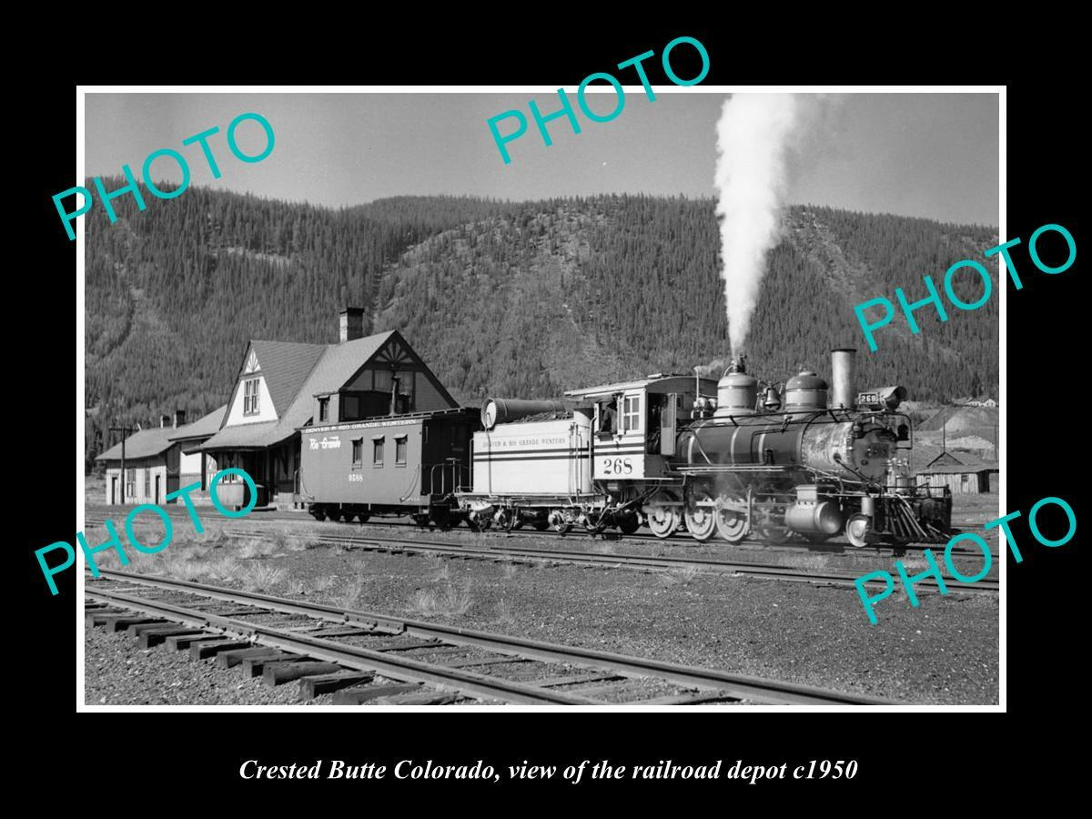 OLD 8x6 HISTORIC PHOTO OF CRESTED BUTTE COLORADO RAILROAD DEPOT STATION c1950