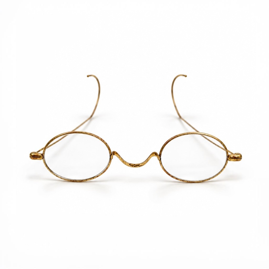 Antique Oval Wire Rim Spectacles, Gold Finish, Victorian Era c. 1900