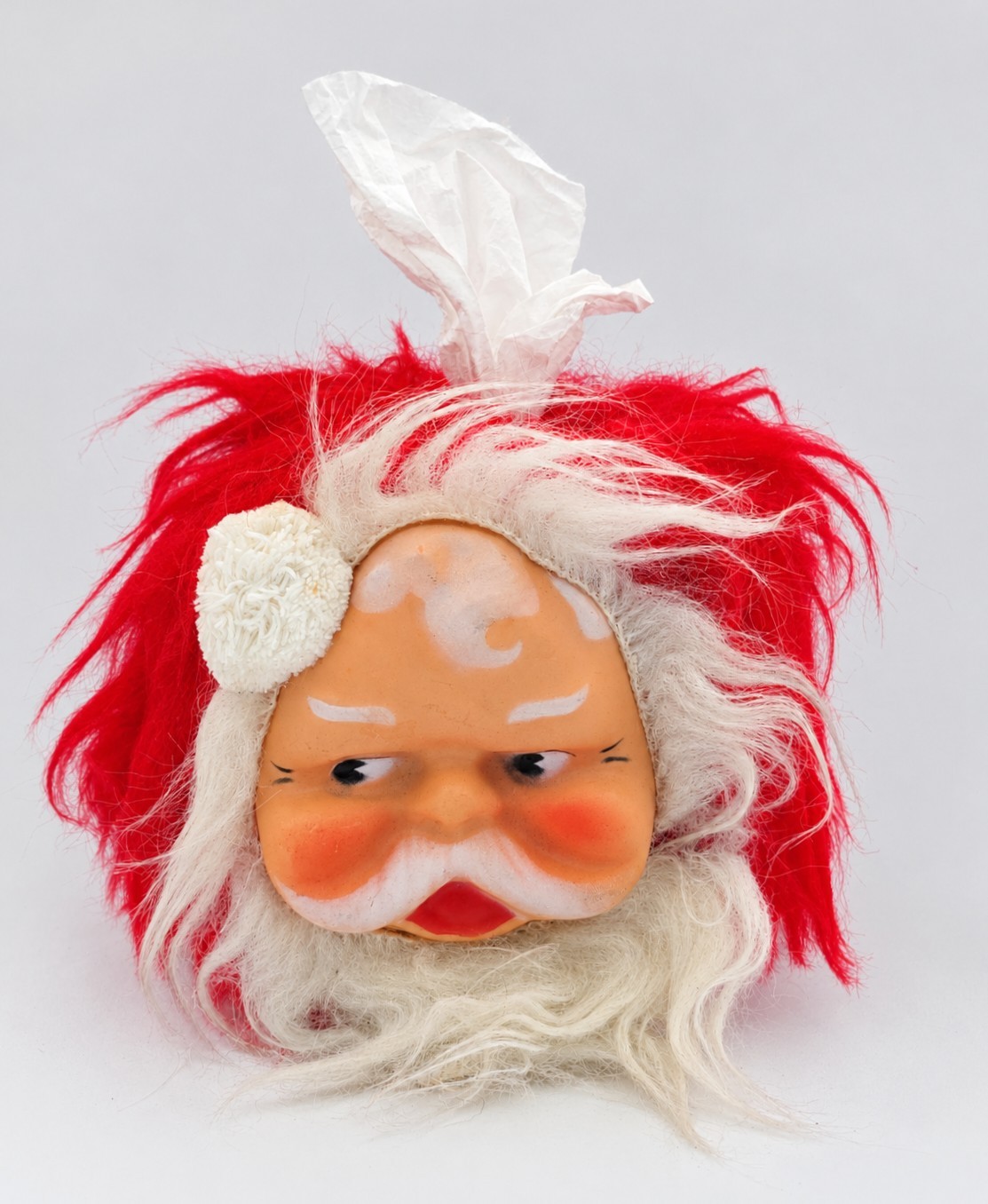 Vintage Mid Century Santa Tissue Box Holder Plastic Face Rushton Style Christmas