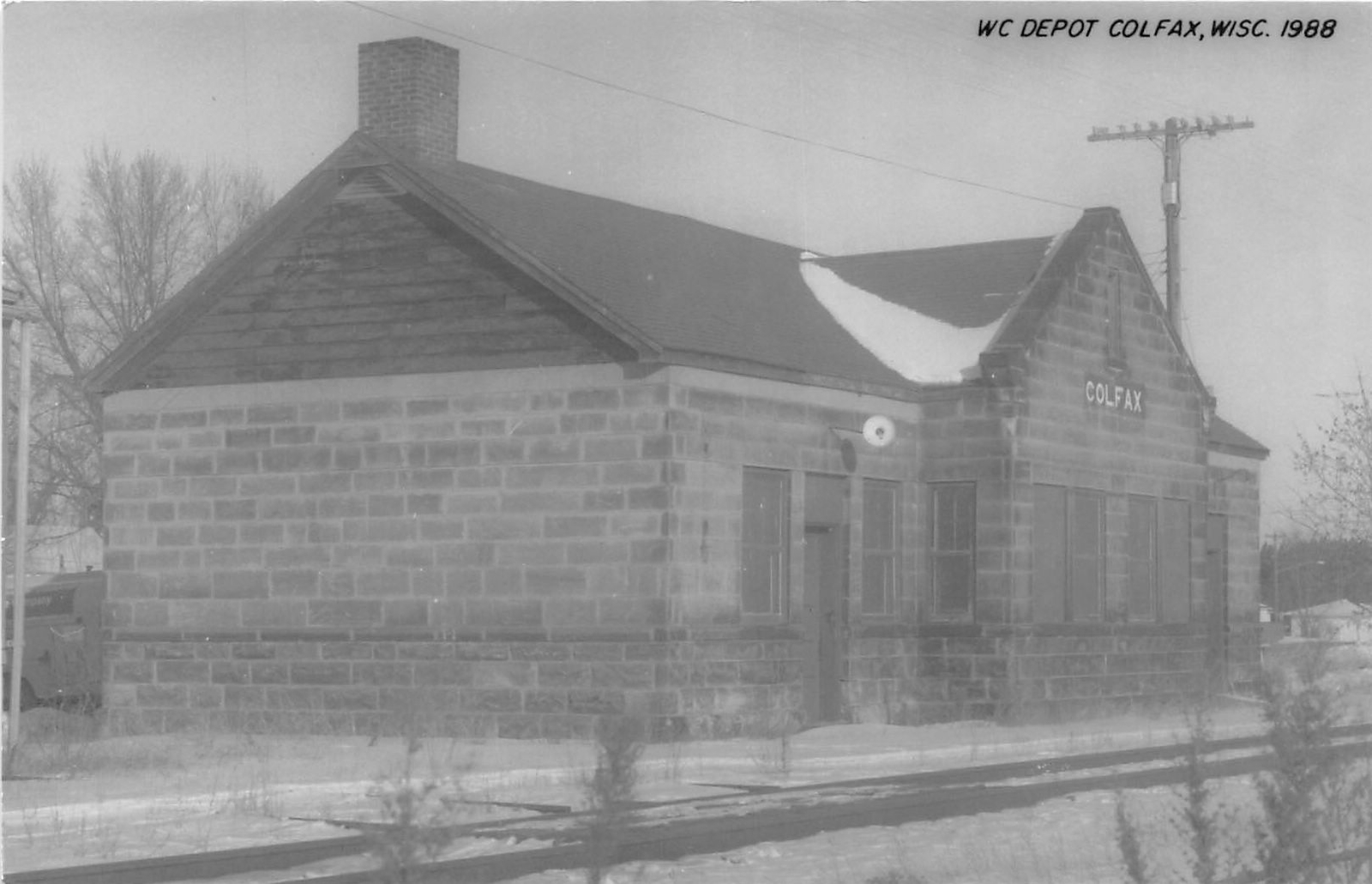 J33/ Colfax Wisconsin RPPC Postcard c1988 WC Railroad Depot Station 295