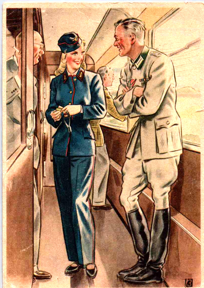 Germany - Women of the Third Reich - Standing with Nazi Officer on Train - 1940s