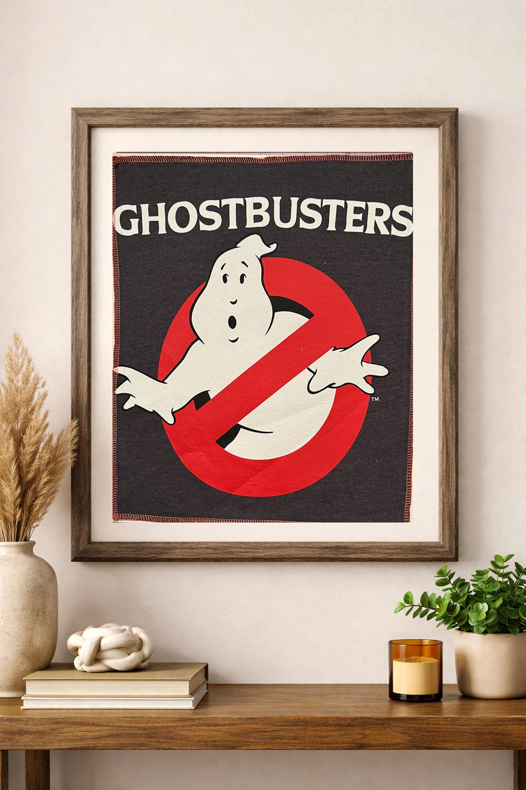 two face threads ghostbusters biggie patch custom wall art decor upcycled 13x16