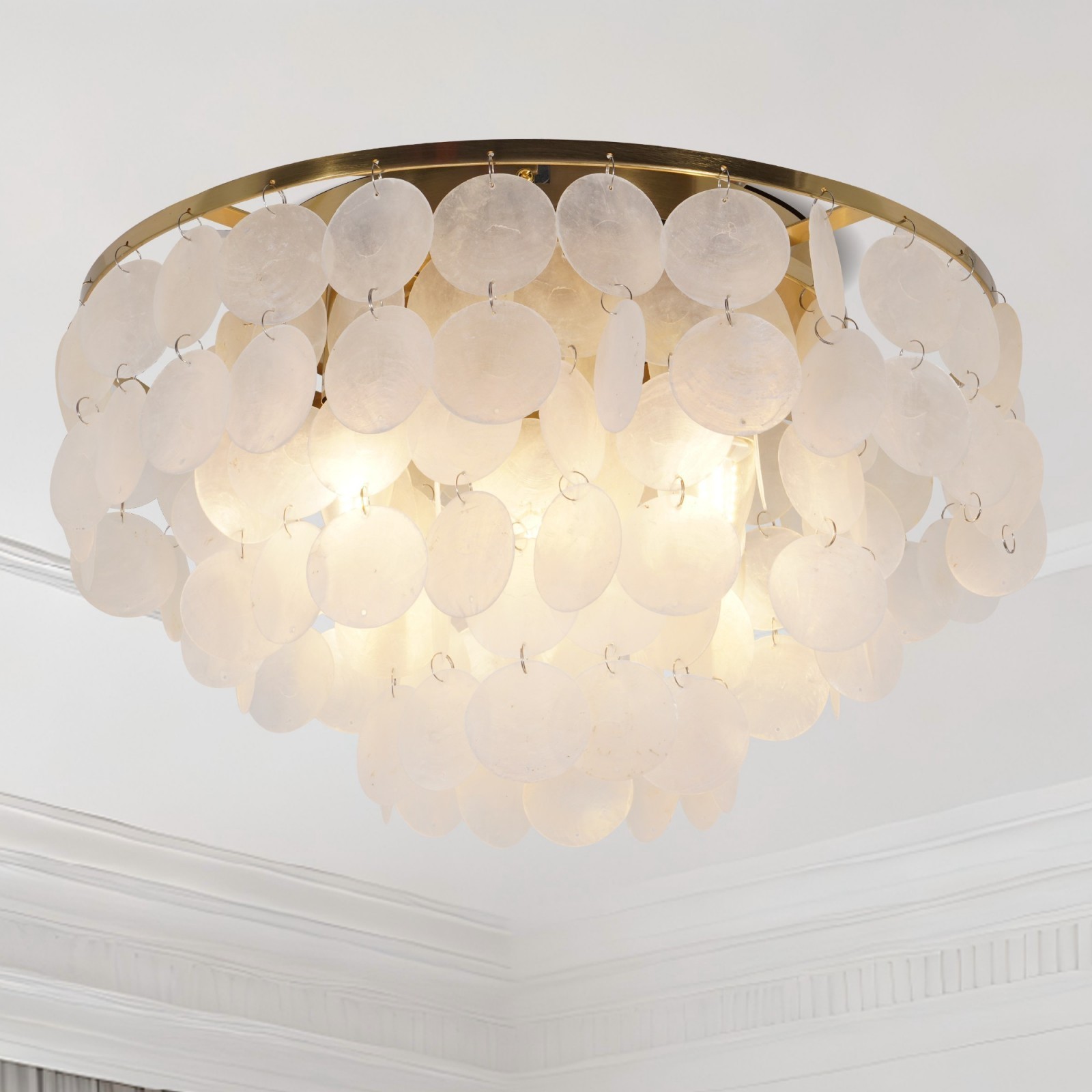 16 In Modern Iron Restaurant Lighting Fixtures, Golden Shell Ceiling Light