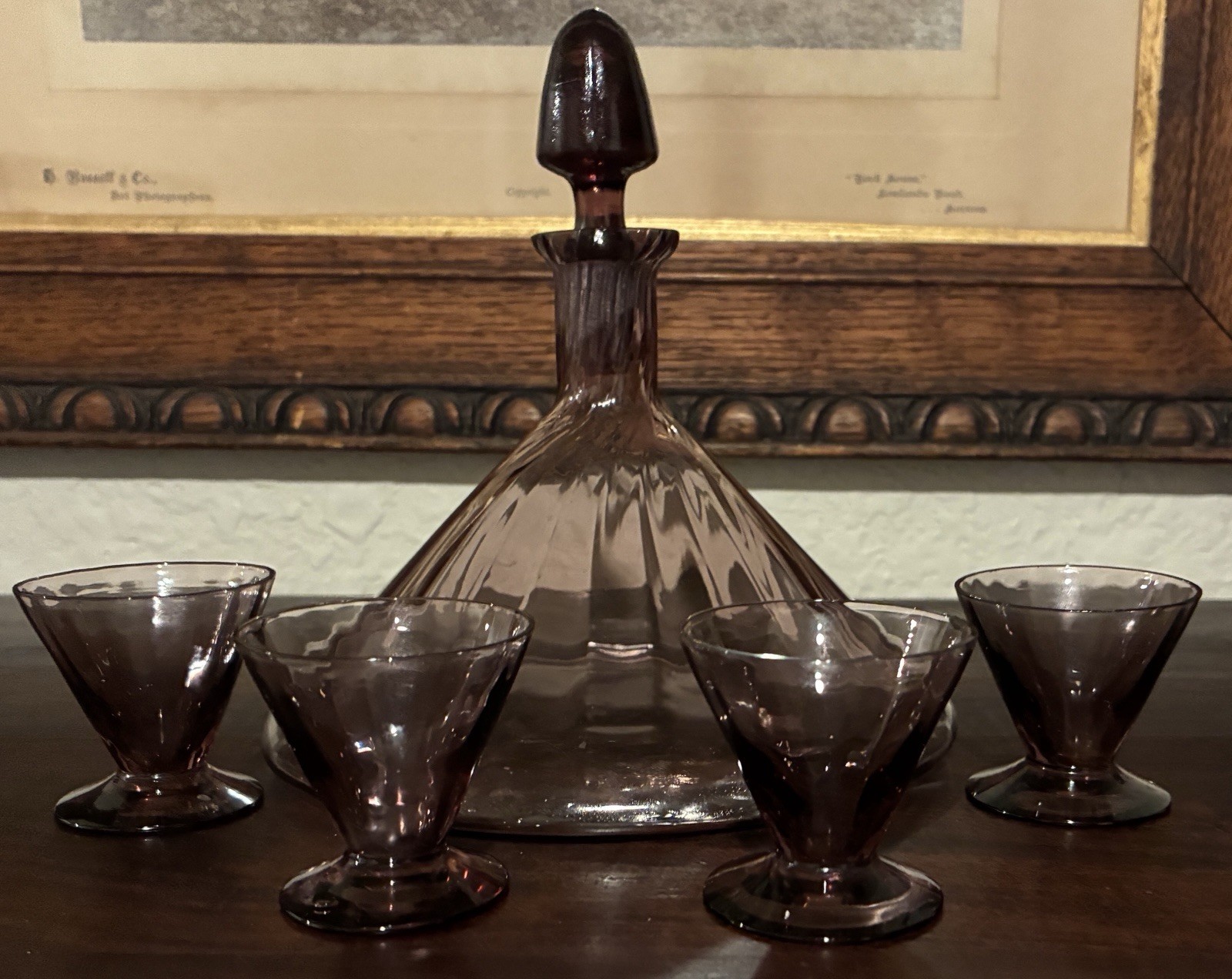 VTG Italian EMPOLI Hand Blown 4 GLASSES & Optic Twist AMETHYST GLASS DECANTER