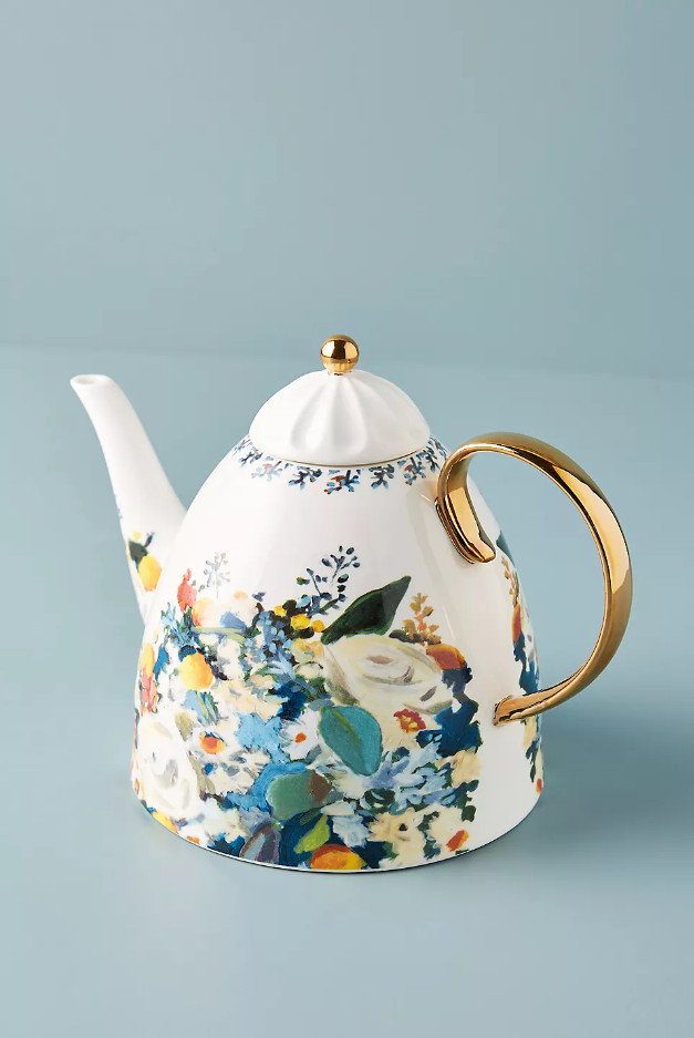 Anthropologie Botanica Teapot. Floral Stoneware Tea Pot / Kitchenware New In Box