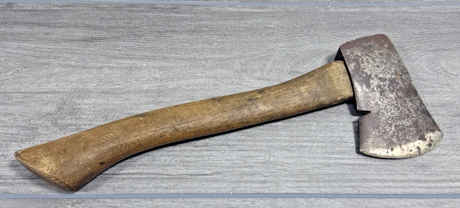 PLUMB Hatchet Hand Axe Tool w Handle 3”x5” Vintage w Nail Puller Notch Antique