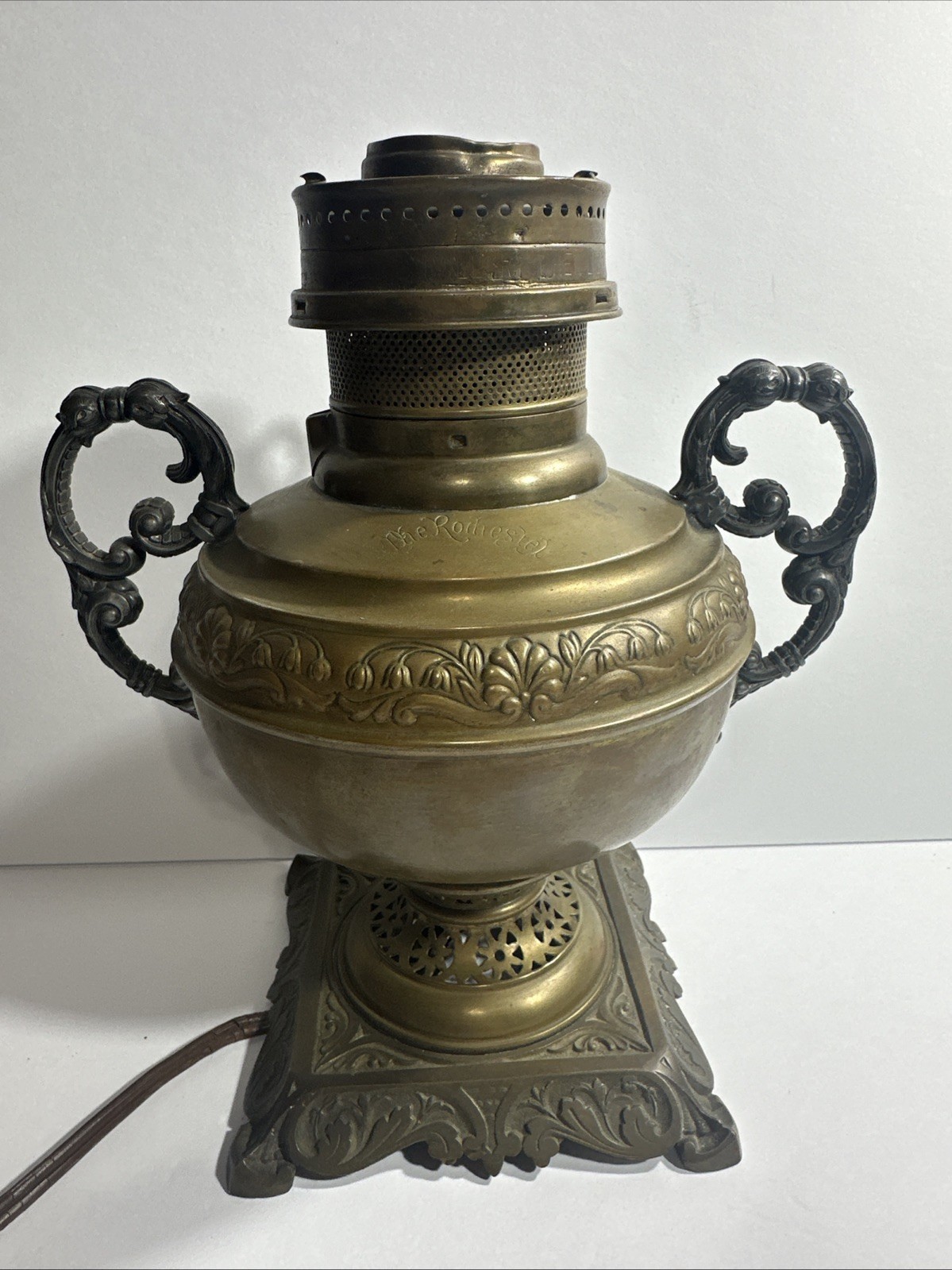Antique Rochester Brass Oil Lamp Converted To Electric Victorian Works