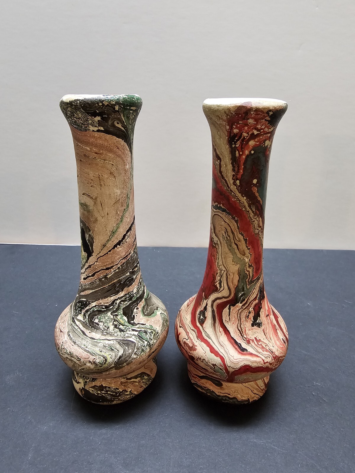 Trippy Unglazed Swirl Pottery Bud Vases 5.5\