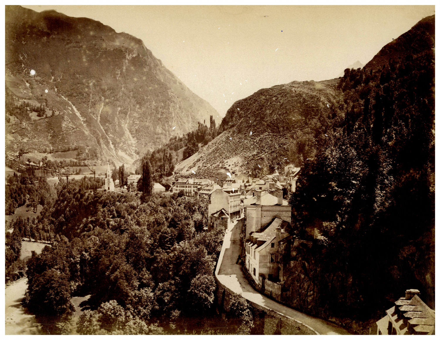 France, Saint-Sauveur, View from the Rochers vintage albumen print album print