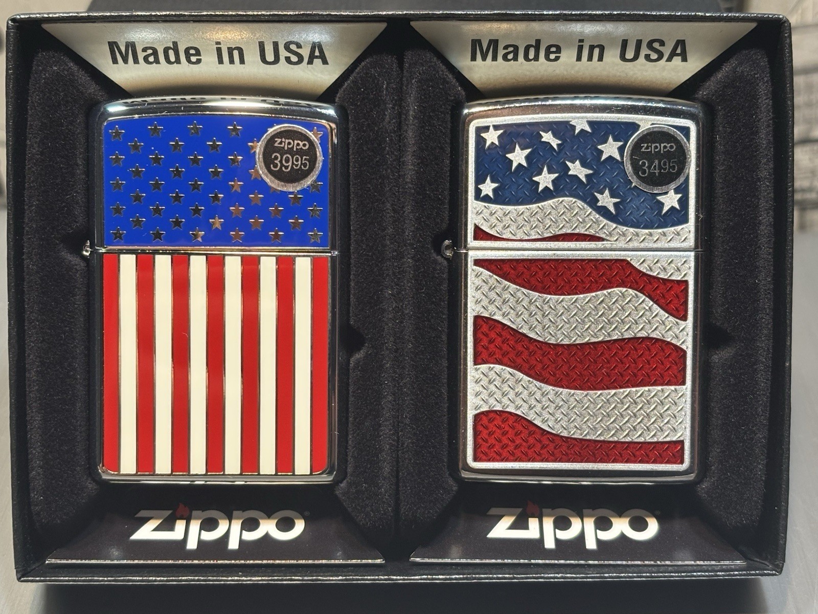 LOT 2SET 2007&2017  AMERICANA FLAGS EMBLEM ZIPPO LIGHTER