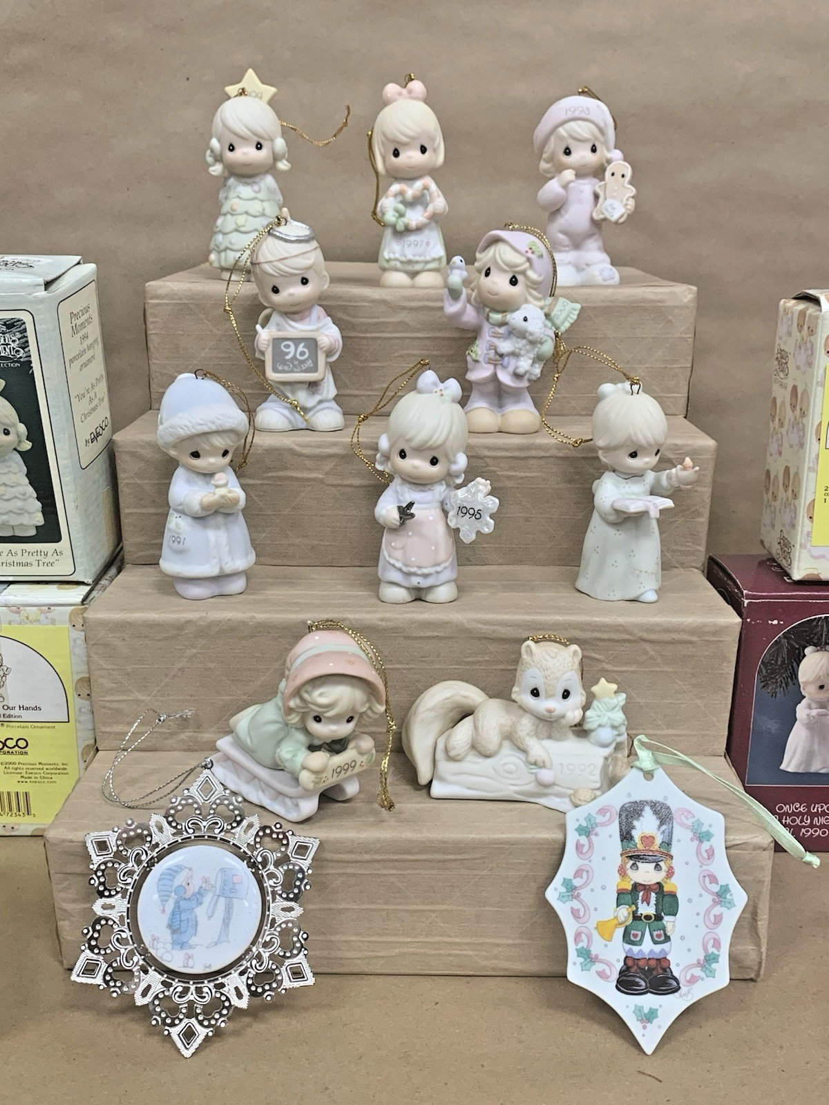 Vintage 1990's Precious Moments Figurine Ornament 12pc Lot Christmas Holiday