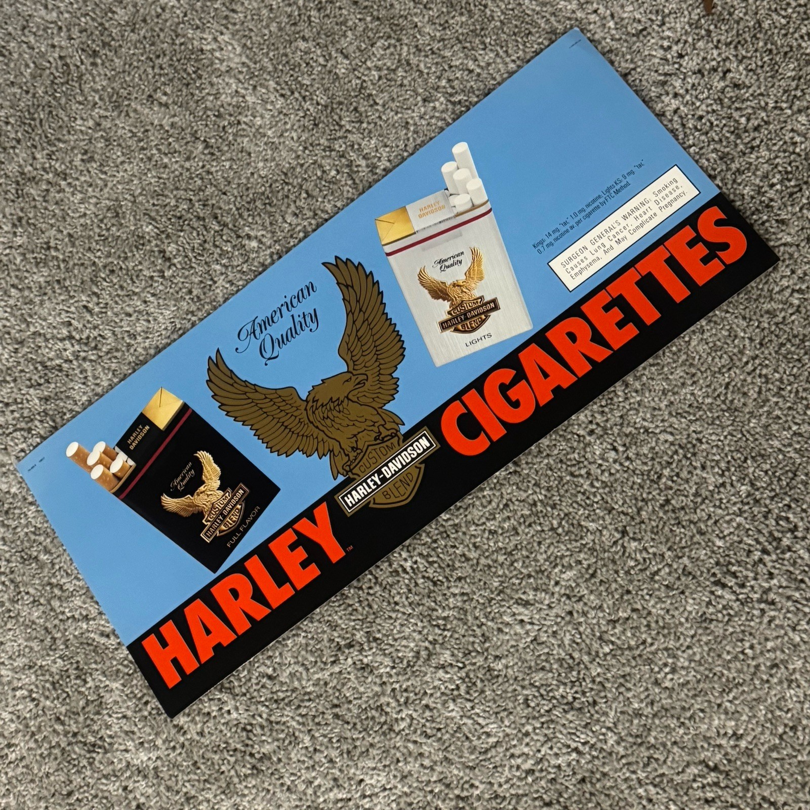 VTG 1990s Harley Davidson Cigarettes Cardboard Sign Advertising Store Display