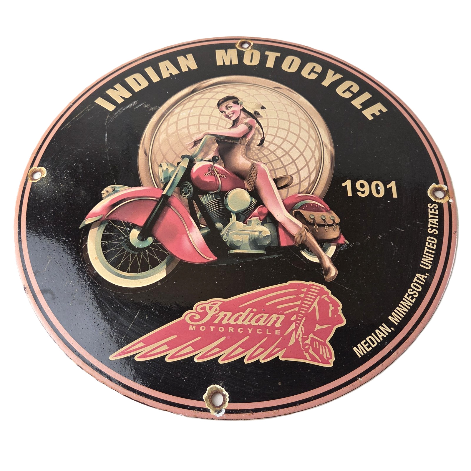 Vintage Indian Motorcycles Sign - Gas Pump Service Station Porcelain Sign