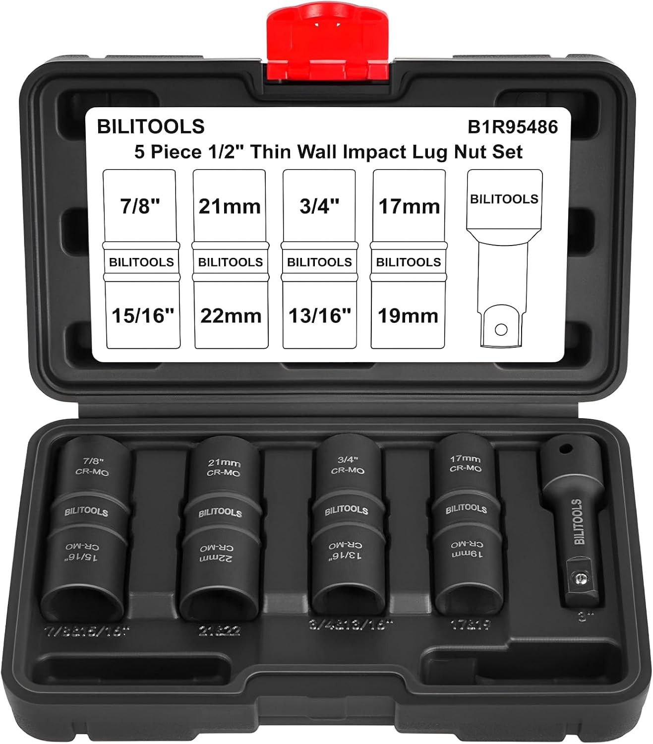 5pc Flip Lug Nut Socket Set 1/2\