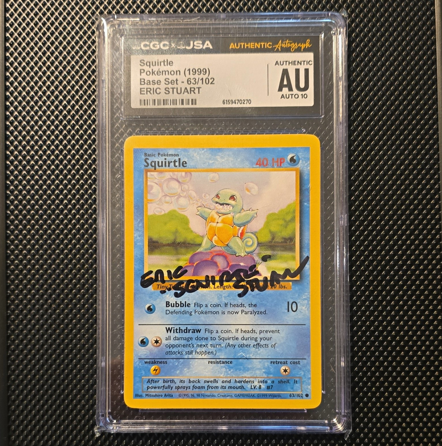 1999 Pokémon Base Set Squirtle 63/102 Eric Stuart Auto CGC/JSA Auth