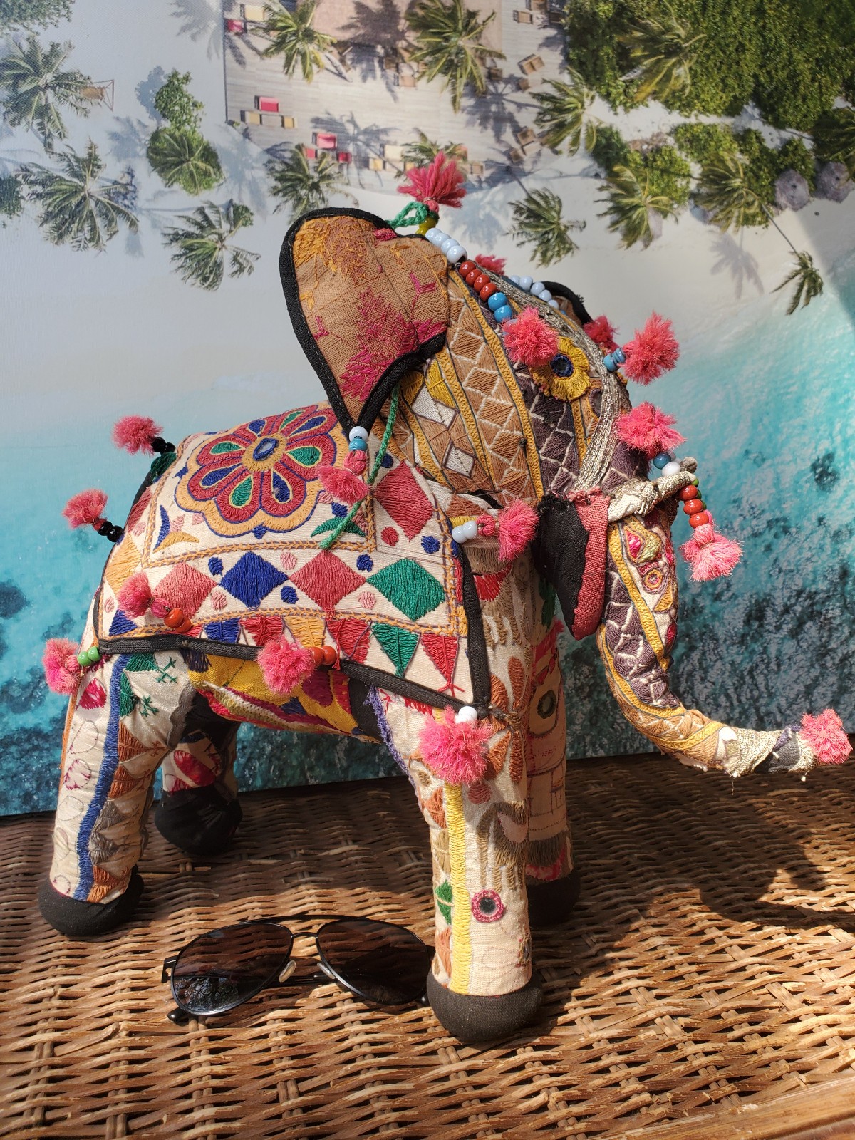 Vintage Hand-Crafted ANGLO RAJ Stuffed Cotton Embroidered ELEPHANT India 1950's