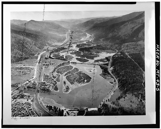 Milltown Dam Missoula County Montana 1930 aerial view Clark Fork River