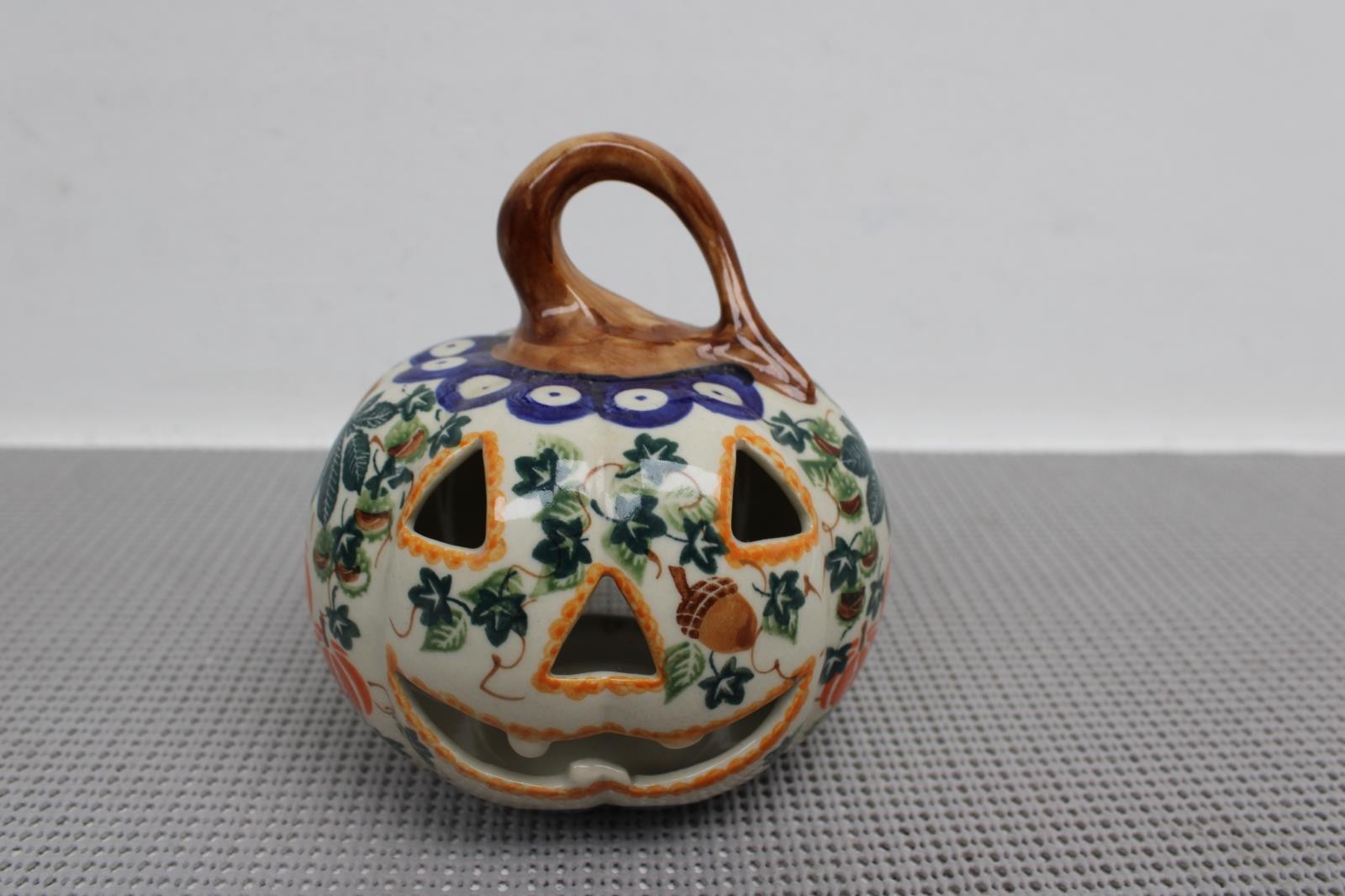 Polish Pottery Boleslawiec Kalich Pumpkin Jack-O-Lantern Tealight Unikat 422 5\