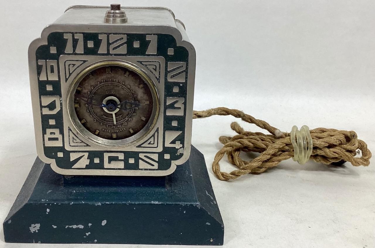 vintage 20's COTNA  Art-Deco chrome Alarm CLOCK France 11pix