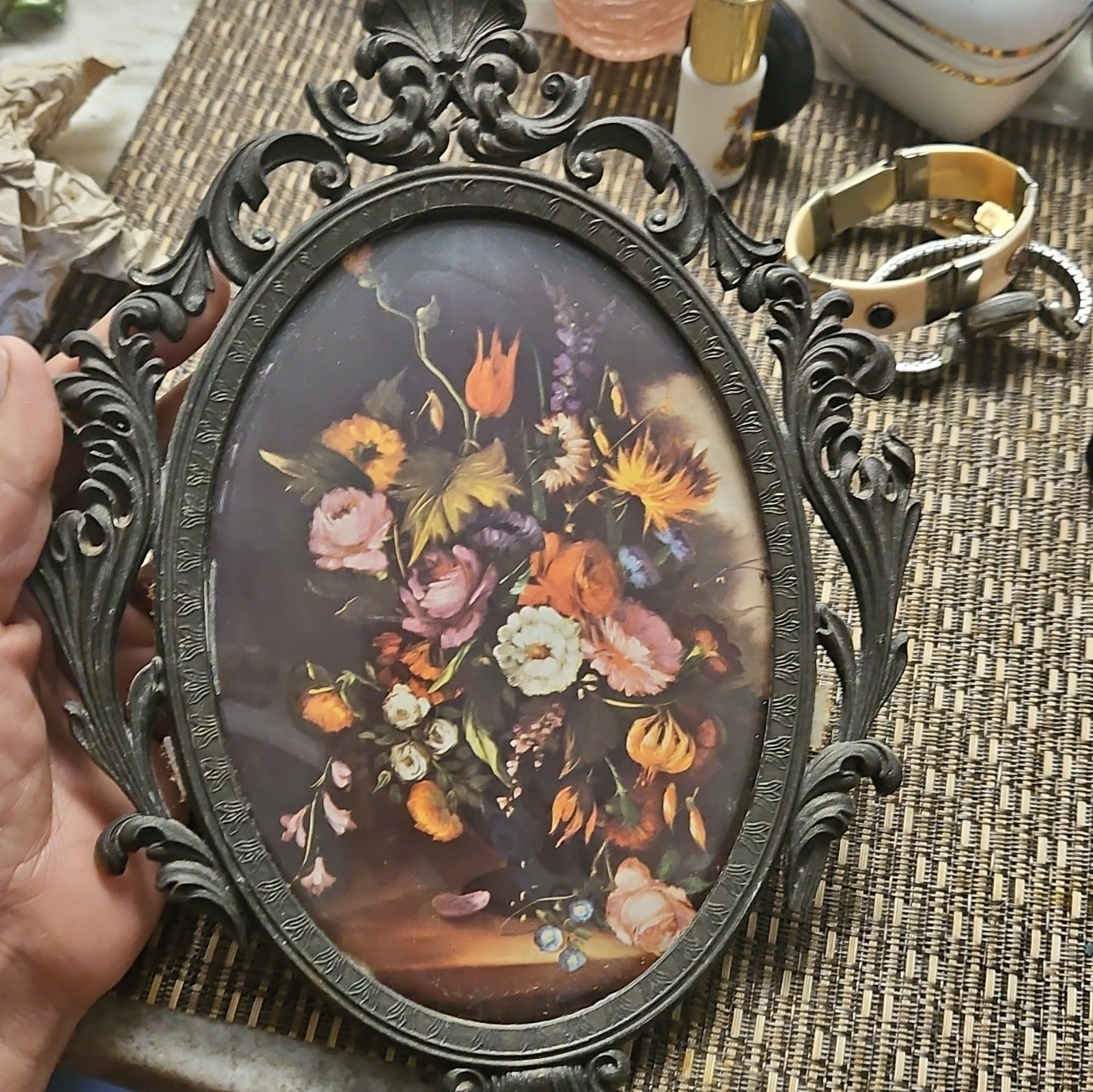 Action Ornate Victorian Oval Floral Photo Frame, Black Metal Portrait 10×7