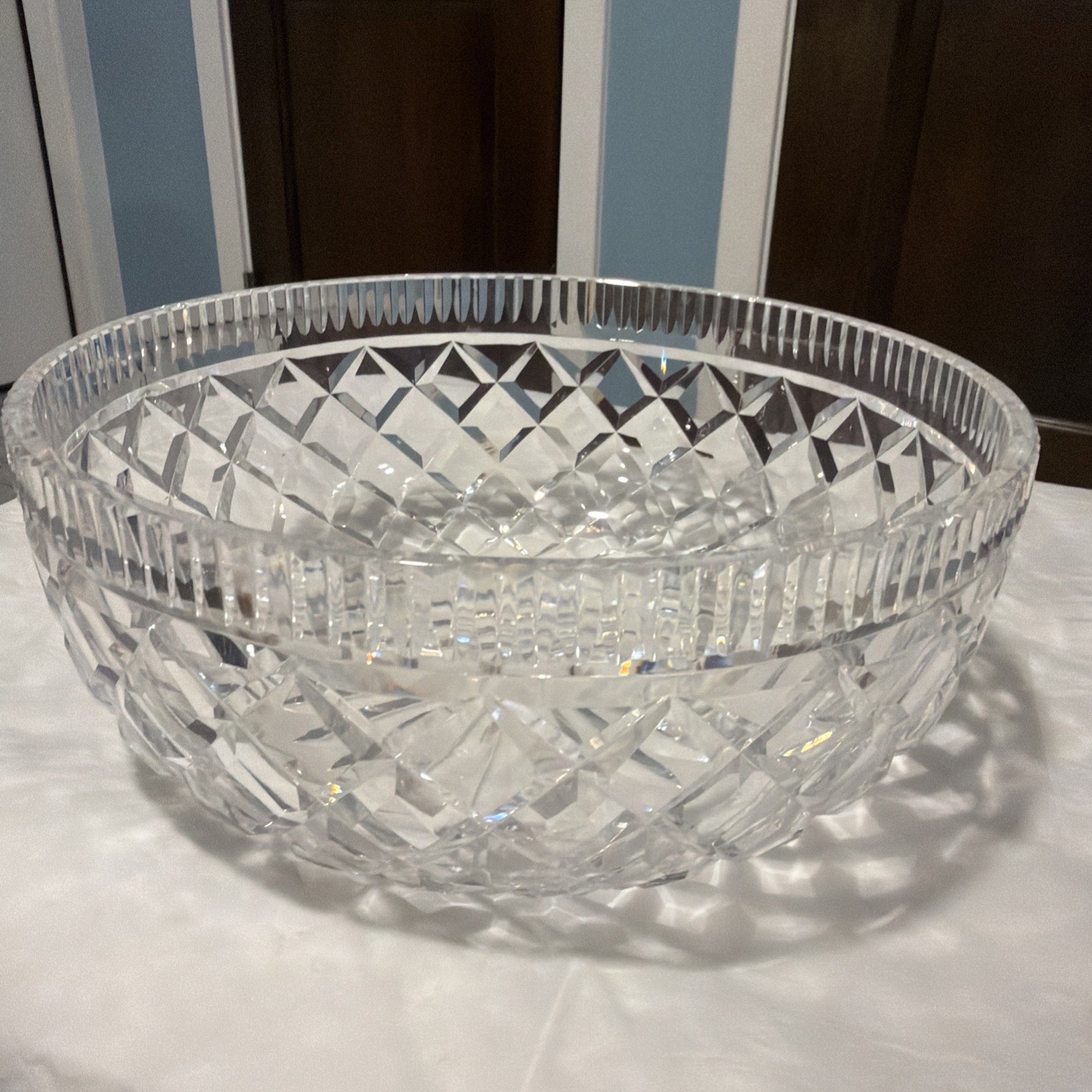 VINTAGE Waterford Ireland Killeen Diamond Pattern Crystal Bowl Signed 10” X 4.”
