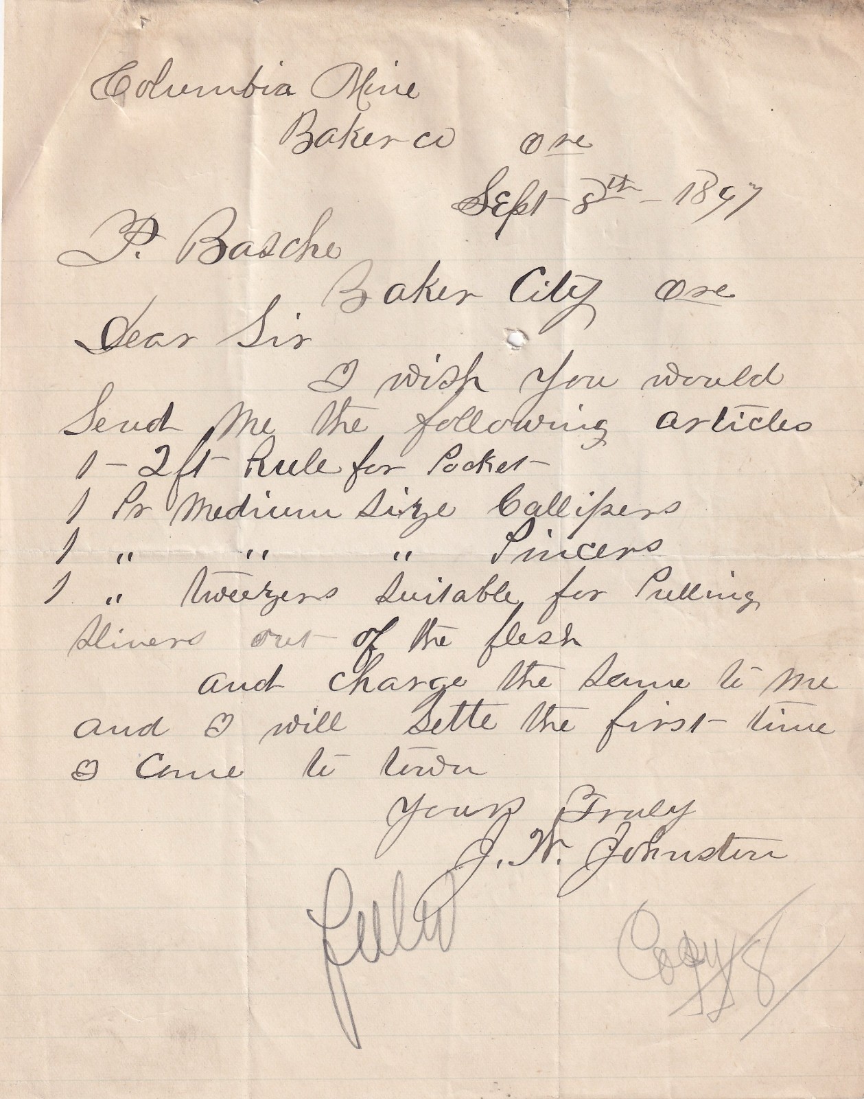 1896-1900 Oregon Gold Mining Letters P Basche Columbia Sherman Mine Archive