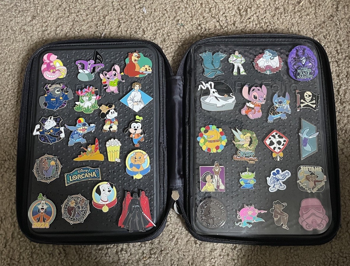 Disney Pin Lot of 40 Pins With Pinfolio hidden mickey disney loungefly blind box