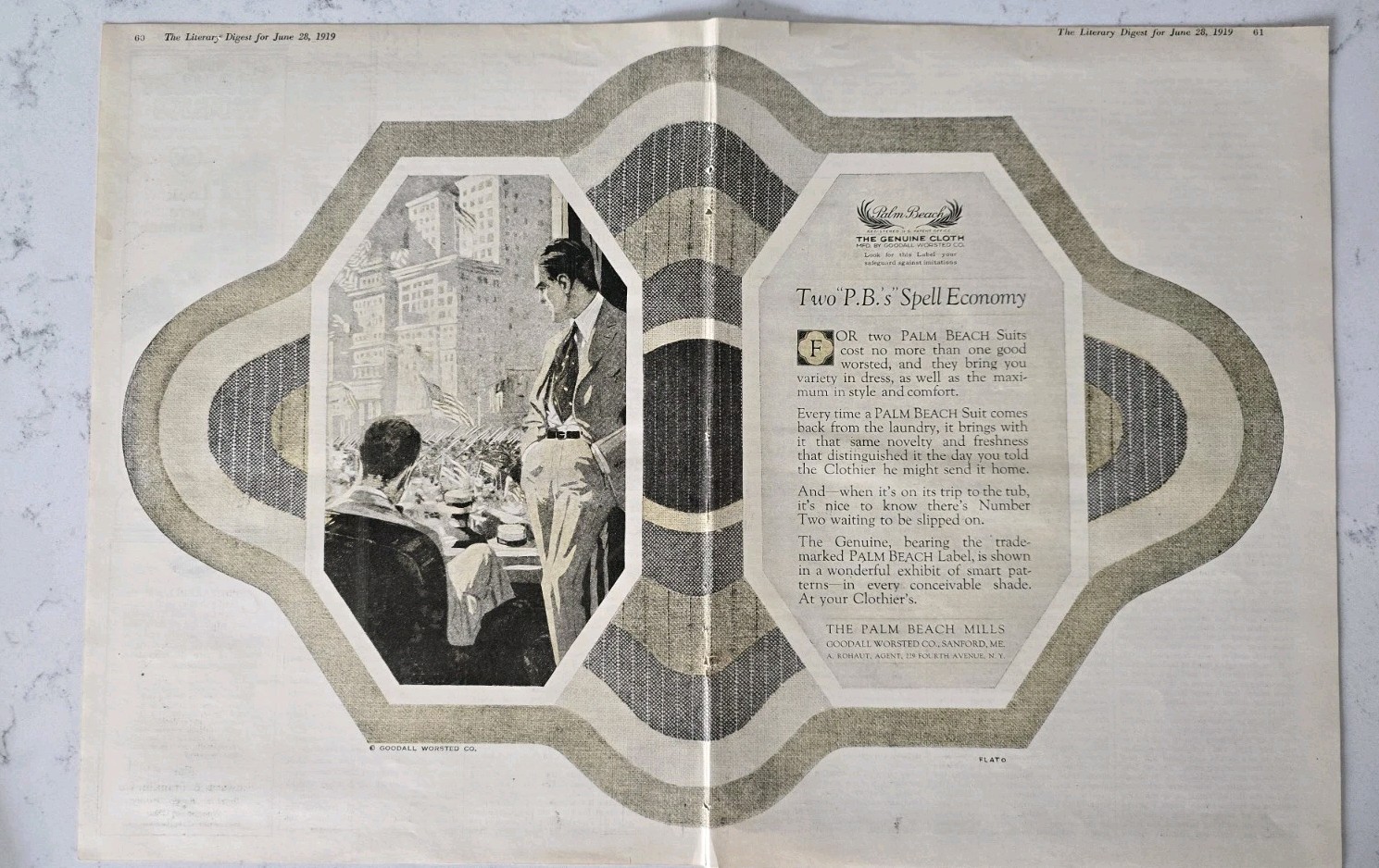 1919 Men\'s Palm Beach Mills Suits Goodall Worsted VIntage Fashion 2 Page Ad 