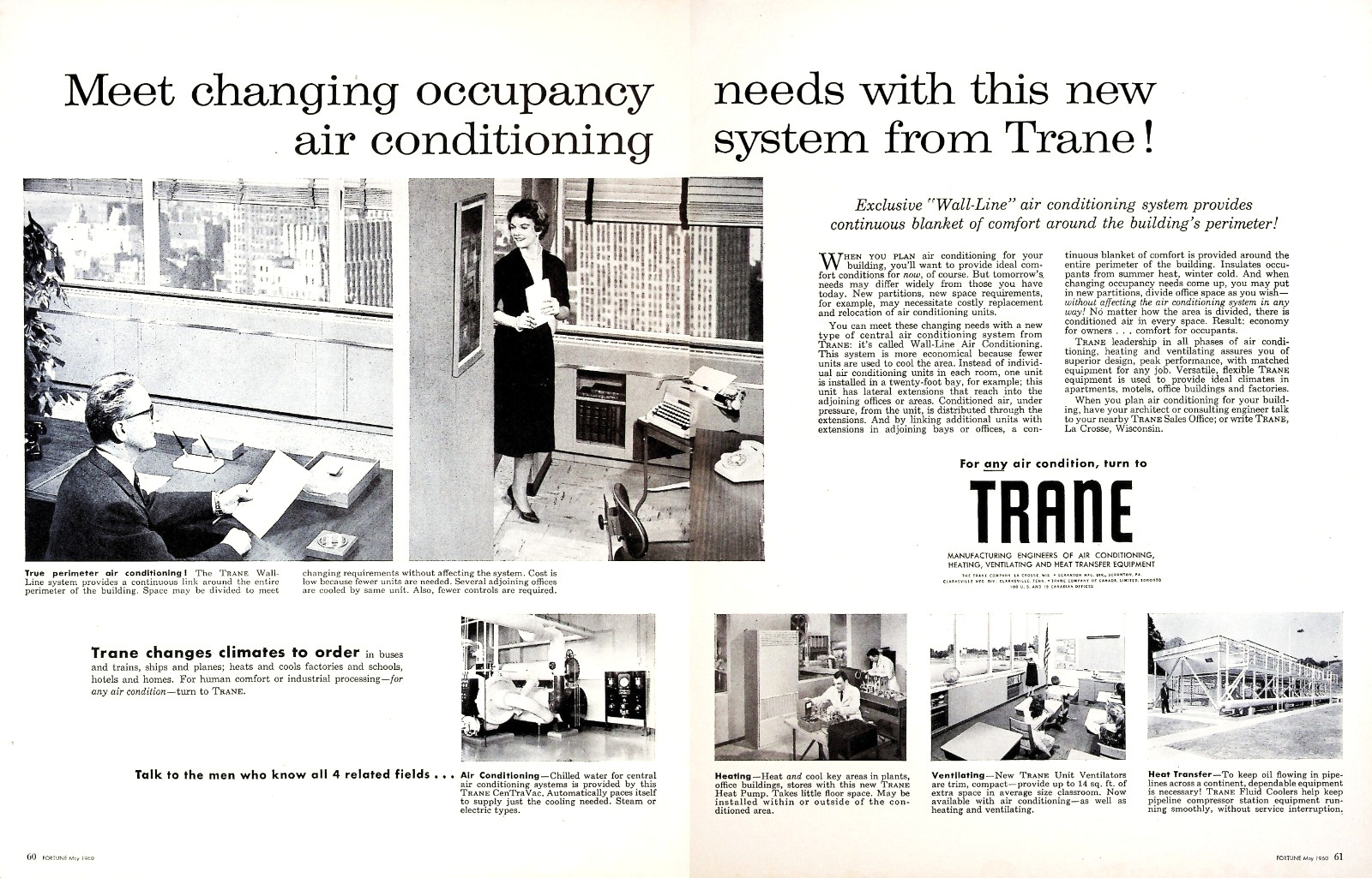 Trane Wall-Line Air Conditioning Office HVAC System Vtg 1960 Magazine Print Ad