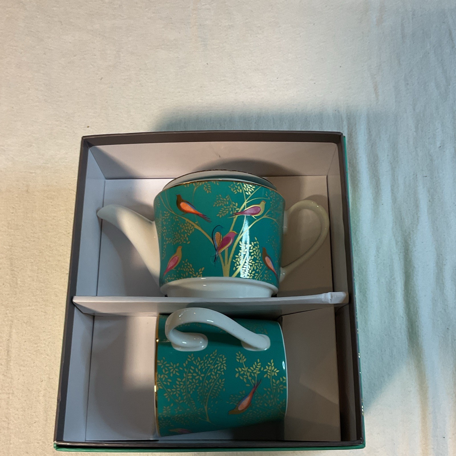 Sara Miller London Portmeirion Tea for One 12 oz Bird Teal 3pc Set
