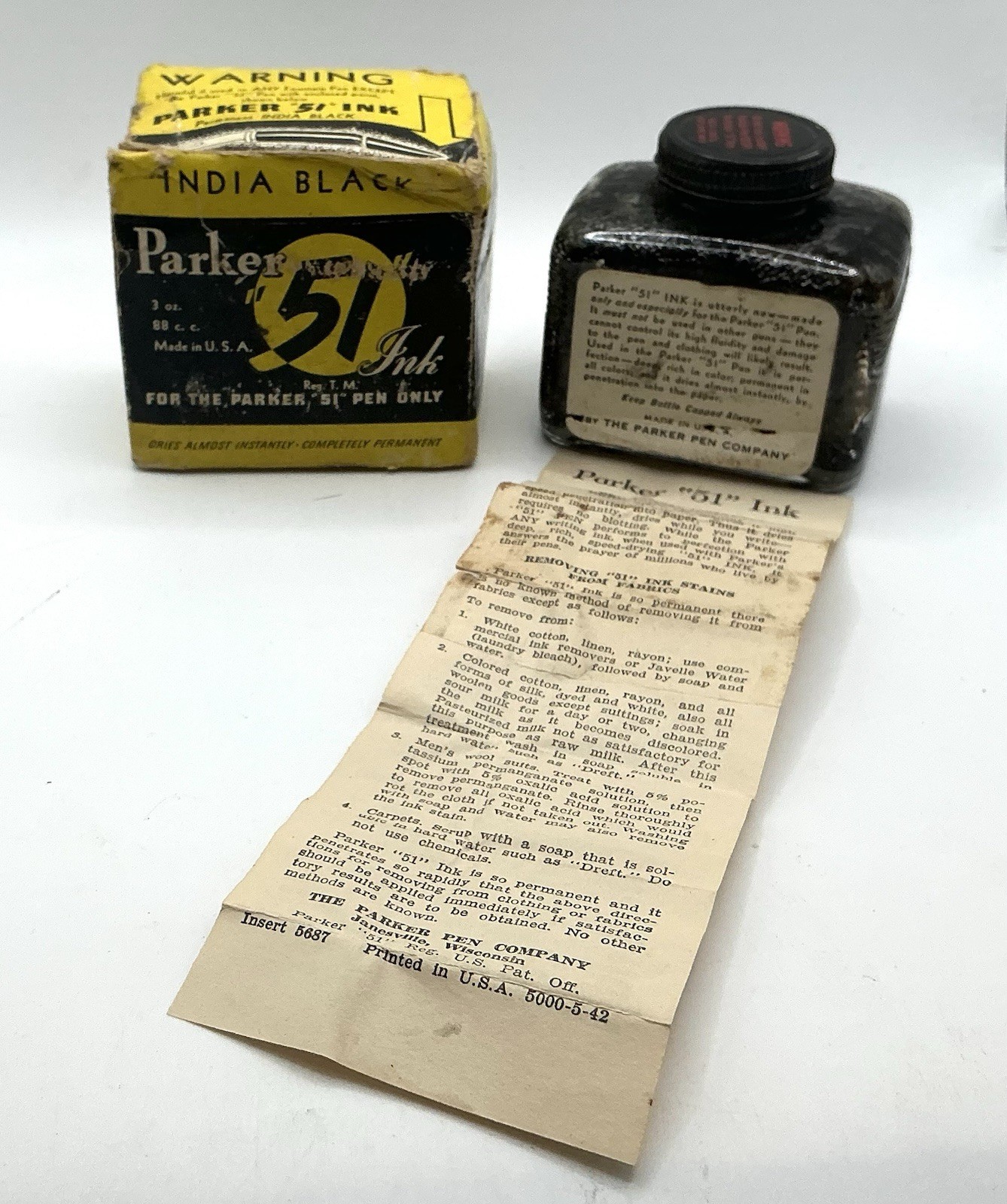 Parker 51 Ink Glass Bottle, Original Box & Instructions Metal Cap 1940-50s