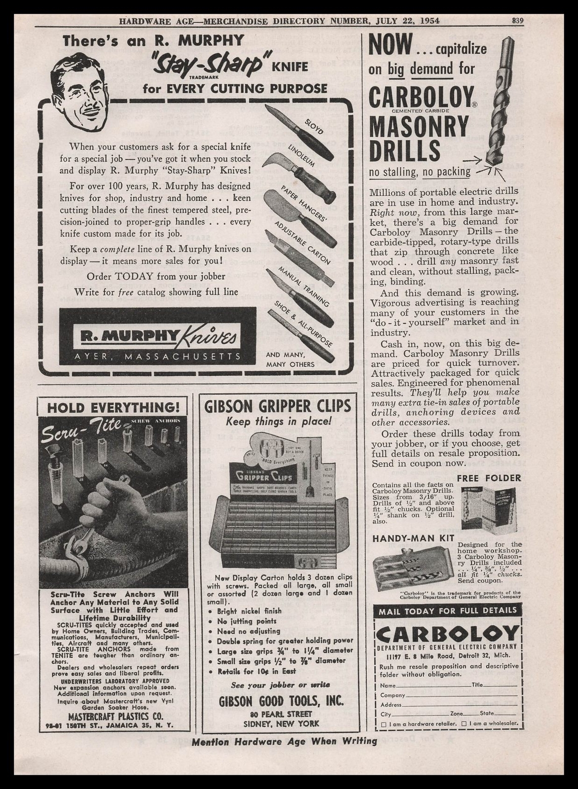 1954 Robert Murphy Company Ayer Massachusetts Stay Sharp Knives Vintage Print Ad