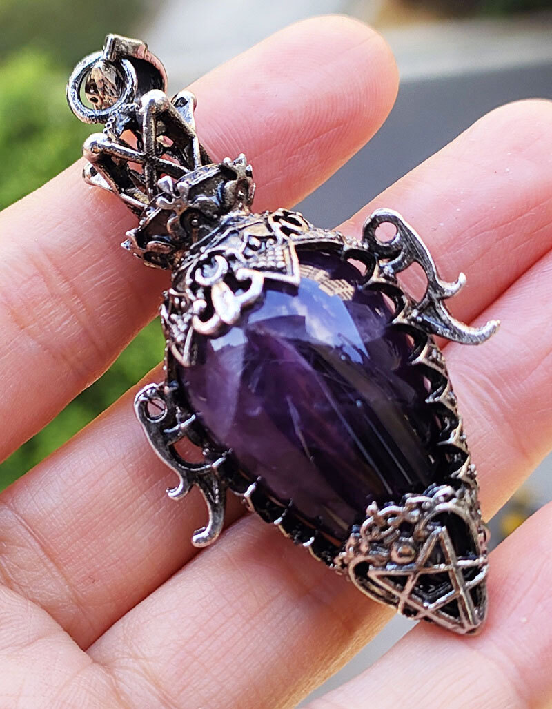 5pcs Antique Silver Amethyst Gems Wand Pendants Magic Lamp Reiki Healing Amulet