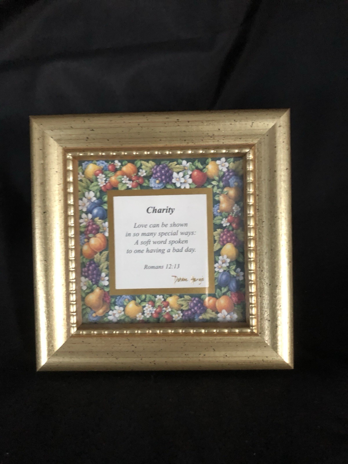 Fruit Of The Spirit Heartfelt Collection CHARITY Print Gold Framed 4x4 Mint 1995