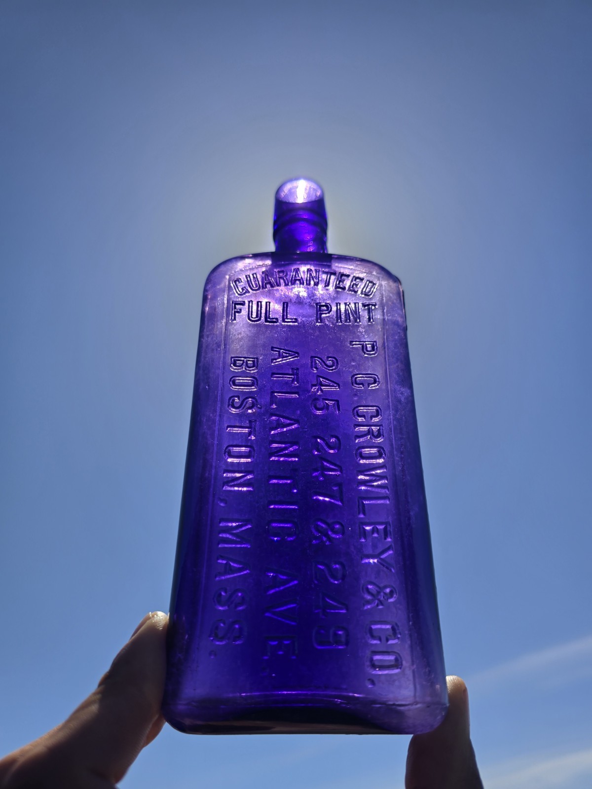 1890s Purple New England Whiskey ☆ 1 Old P.C. Crowley & Co Boston Massachusetts