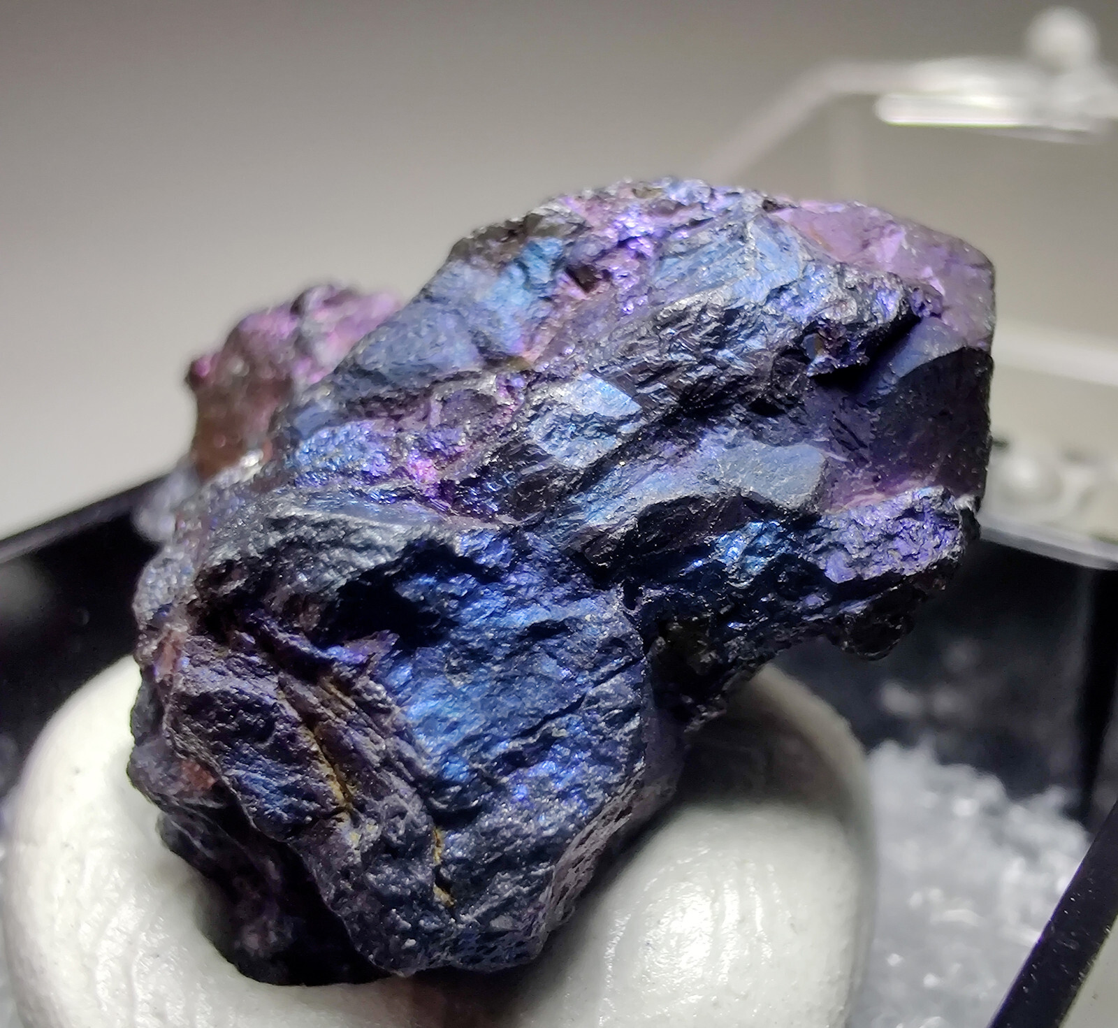 Chalcocite crystal specimen, iridescent. Flambeau Mine, Wisconsin. 3 cm.
