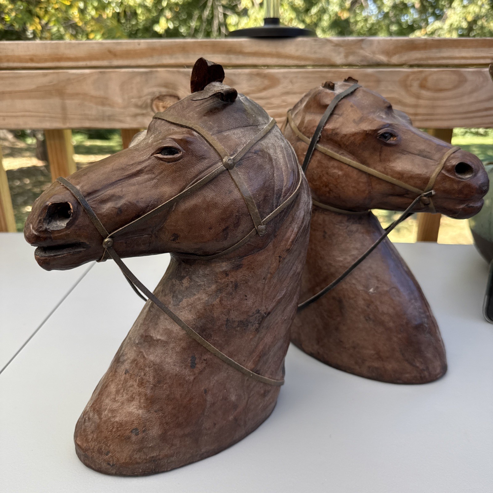 Leather Wrapped Horse Head Bust Statue Figures Glass Eyes 11” (one W/BrokenEars)